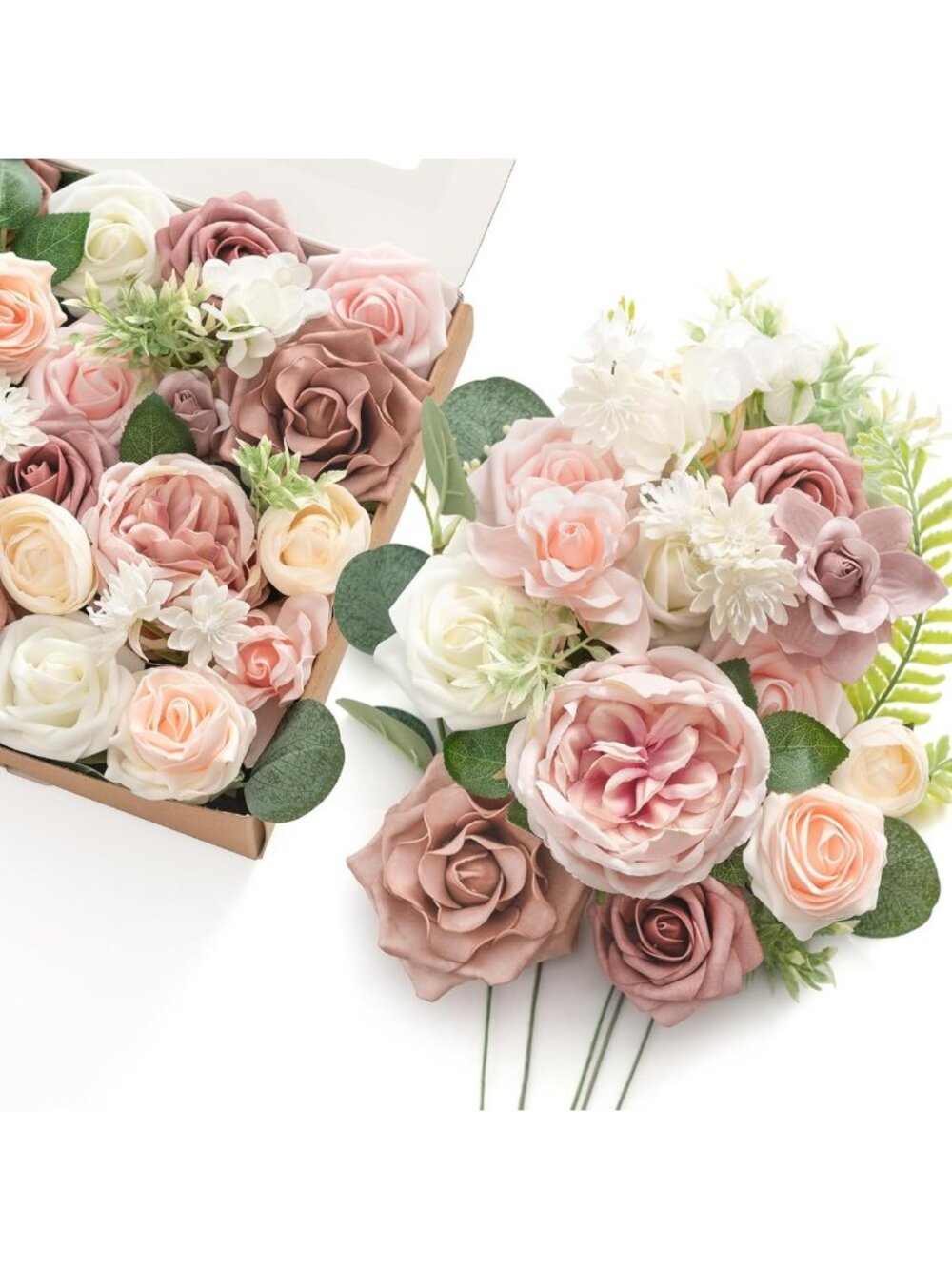 Artificial Pink Flowers Combo - Dusty Rose & Blush Foam Roses for DIY Bouquets